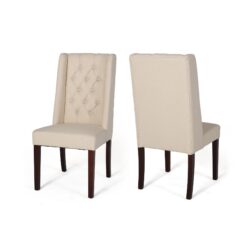 Sophisticated Tufted Dining Chairs (Set of 2) With High Back And Birch Wood Legs - Beige