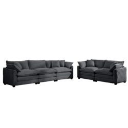 Modern Living Room Sofa Set With 2 Seater Sofas, Deep Recliner Corduroy - Gray