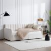 Flora - Twin Upholstered Daybed With 2 Drawers Ribbed Tufted Backrest in Lavish Modern Design - Ivory - Image 2