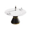 53.15" Modern Artificial Stone Round Carbon Steel Base Dining Table, Can Accommodate 6 People -White / Black - Image 5