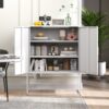 Heavy Duty Metal Buffet Sideboard Modern Steel Storage Cabinet With 2 Shelves, Free Standing Accent Cabinet With Magnetic Doors For Bedroom, Kitchen, And Home Office, Anti-Tip Design - White - Image 6