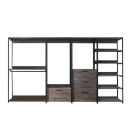 Monica - Wood Walk In Closet System, Powder Coated Metal Frame And Melamine - Rustic