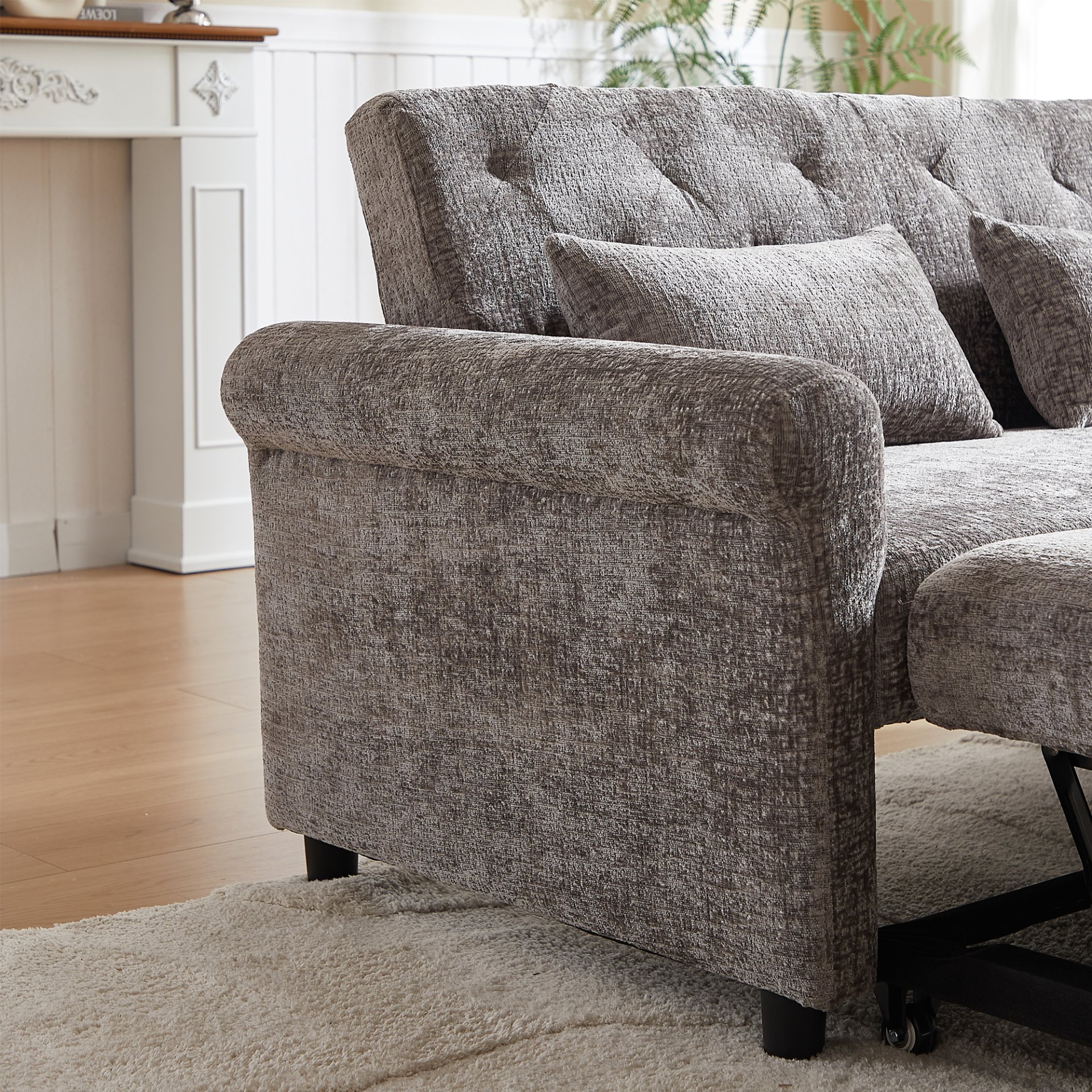 3 In 1 Loveseat Sofa Bed Chenille Fabric Pull Out Couch Sleeper Full Back Frame, Seat Frame, Armrests & 2 Pillows - Light Gray - Image 10