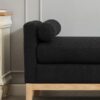 Elegant Upholstered Bench Daybed Ottoman With Nature Wood Legs & Bolster Pillows - Black Boucle - Image 8