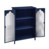 2 Doors Metal Storage Cabinet Display Cabinet With Glass Doors Metal Kitchen Sideboard Buffet Cabinet Glass Storage Cabinet For Dining Room Living Room Bedroom - Dark Blue - Image 13
