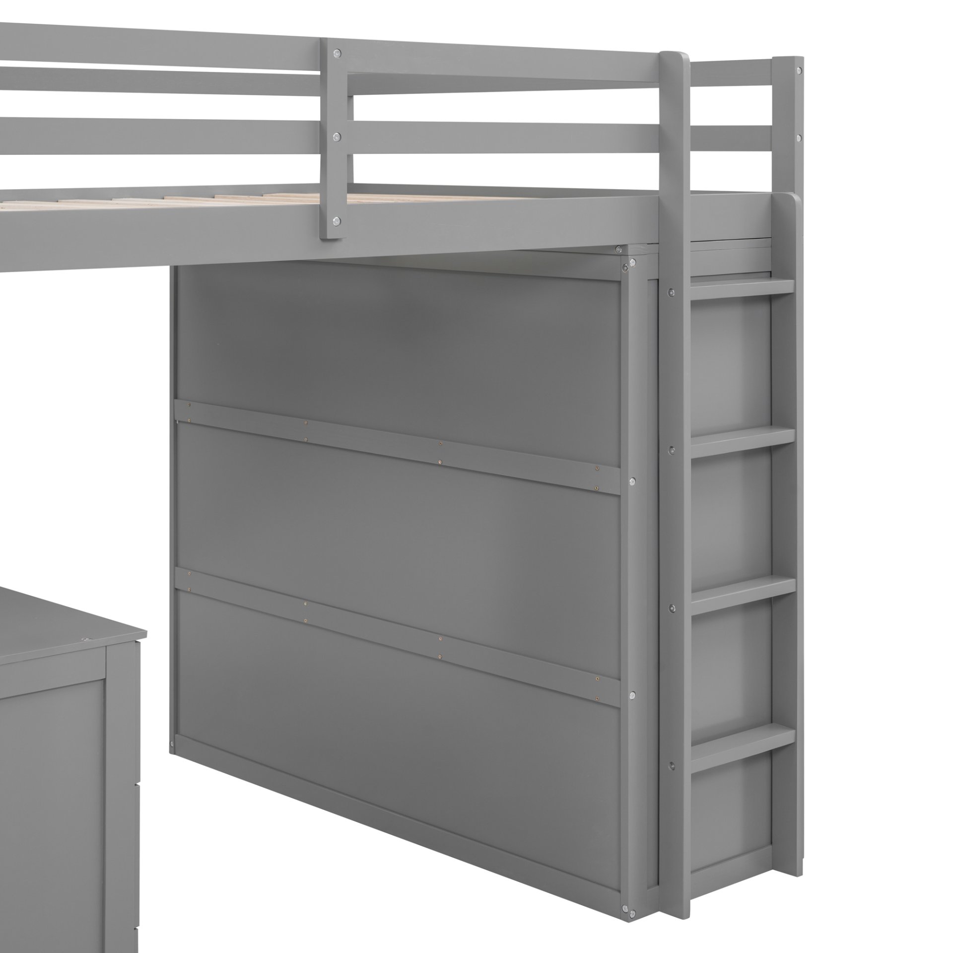 Full Size Loft Bed With Drawers, Desk, And Wardrobe - Gray - Image 13