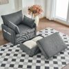 Comfy Corduroy Oversized Chaise Lounge Chair With Ottoman And Storage - Gray - Image 7