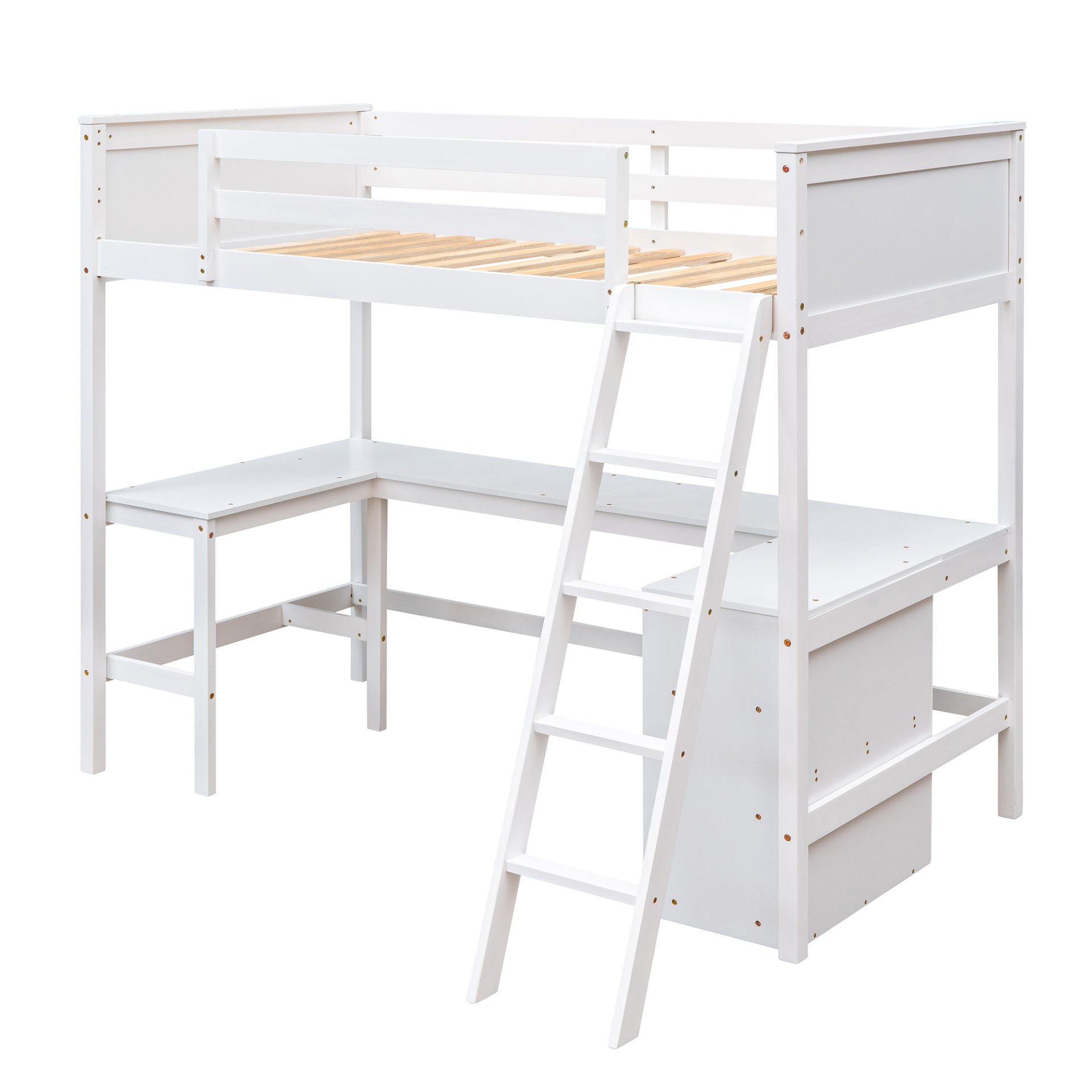 Twin Size Loft Bed With Shelves With Desk - White - Image 10