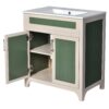 Bathroom Vanity Cabinet With Ceramic Sink Combo Set, Frame Modern Bathroom Storage Cabinet With Height Adjustable Shelf - Beige / Green - Image 12
