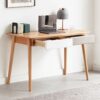 Computer Desk Large Size Office Desk With 2 Drawers, Modern Simple Style PC Table With Gap Design For Home Office - White / Gray - Image 9
