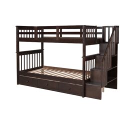 Stairway Twin Over Twin Bunk Bed With Three Drawers For Bedroom - Espresso
