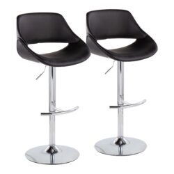 Fabrico - Contemporary Adjustable Bar Stool With Rounded T Footrest (Set of 2) - Chrome / Black