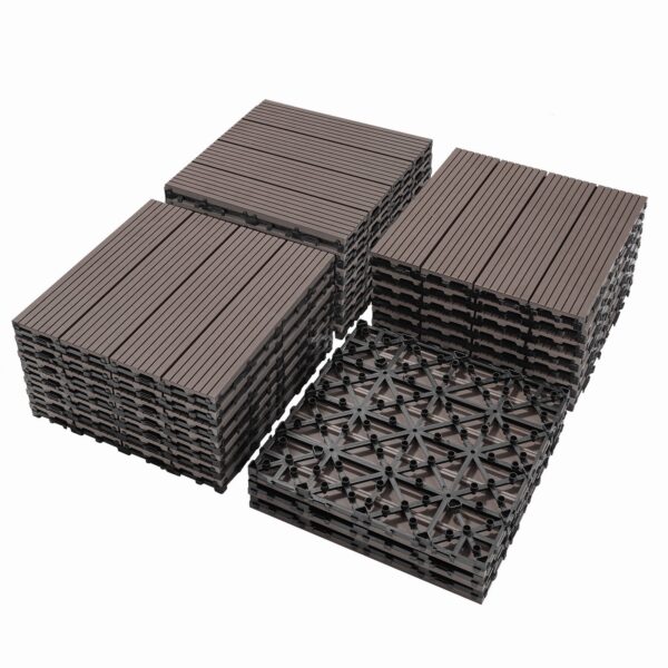 Wood Plastic Composite Deck Tiles (Set of 20), Sustainable Composite Decking Resist Rust, Water, Weather, Easy To Diy & Maintain, Ideal For Patios, Balconies, Rooftops - Light Coffee