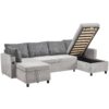 Sectional Sofa Pull Out Sofa Bed Versatile Sofa Sleeper With Large Storage Space, Two USB Ports And Two Cup Holders For Living Room - Gray - Image 23