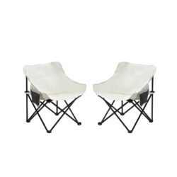 2 Pieces Outdoor Camping Chairs Folding / Portable, Comfortable Seating, Durable Steel Frame - Beige