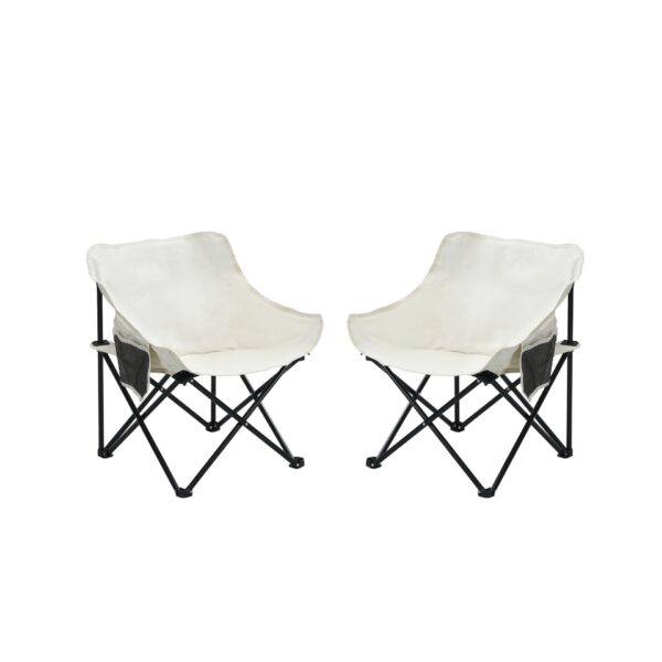 2 Pieces Outdoor Camping Chairs Folding / Portable, Comfortable Seating, Durable Steel Frame - Beige