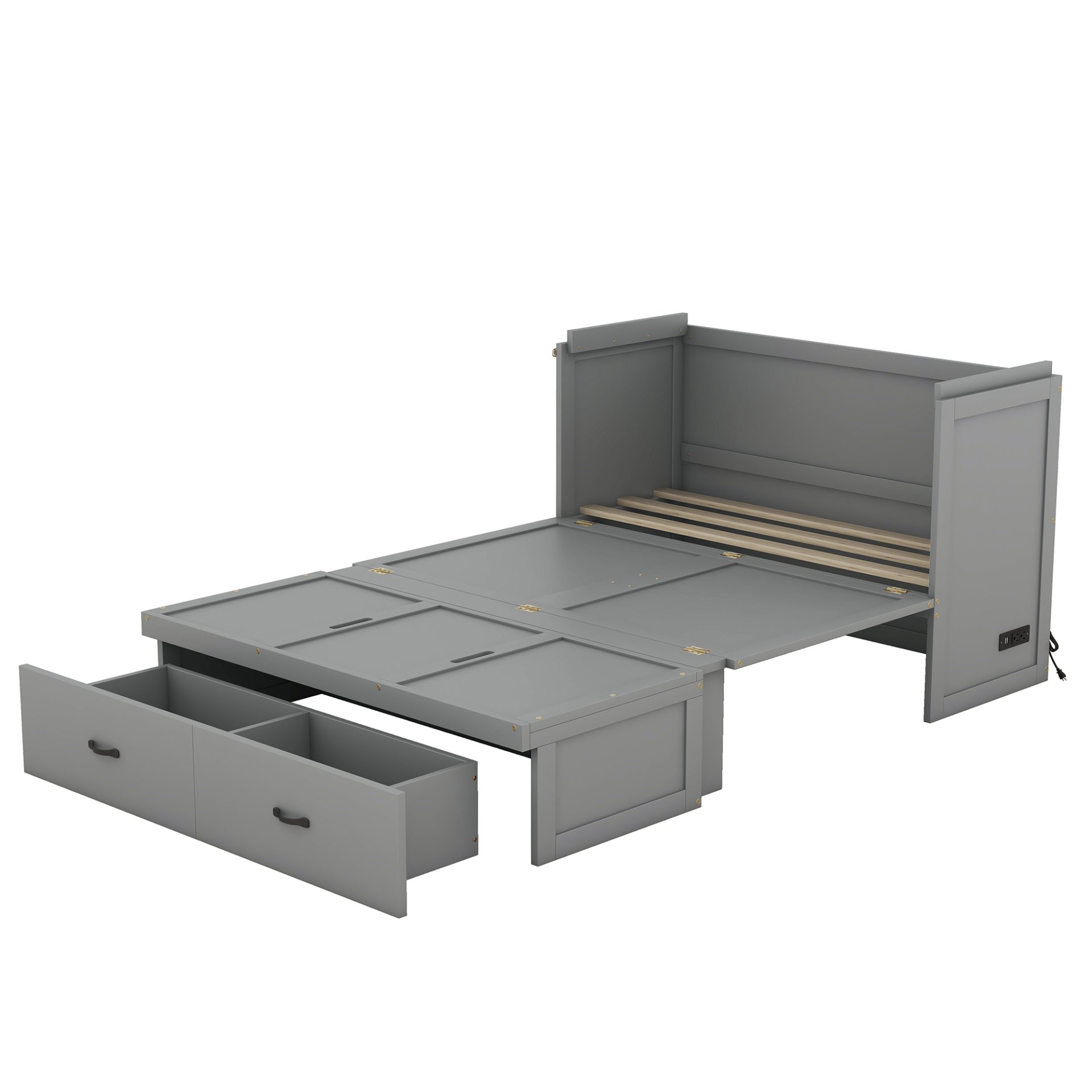 Full Size Murphy Bed With USB Port And A Large Drawer - Gray - Image 5