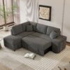 Convertible Sleeper, Sectional Pull Out Sofa Bed With Storage Ottoman, 2 Throw Pillows, 2 Stools, Wireless Charger And Two Hidden USB Ports For Living Room - Dark Gray - Image 8