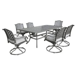 Outdoor 7 Piece Aluminum Dining Set With Cushion With Swivel And Rocking Chairs - Golden Gauze