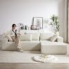 Modern Chenille Upholstered Sectional Sofa Couch Set, Modular L Shaped Sectional Living Room Sofa Set & 6 Pillows, Free Combination - Beige - Image 16