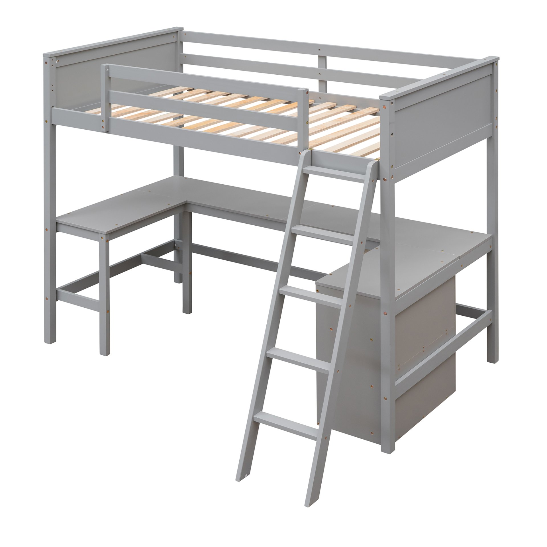 Twin Size Loft Bed With Shelves With Desk - Gray - Image 5
