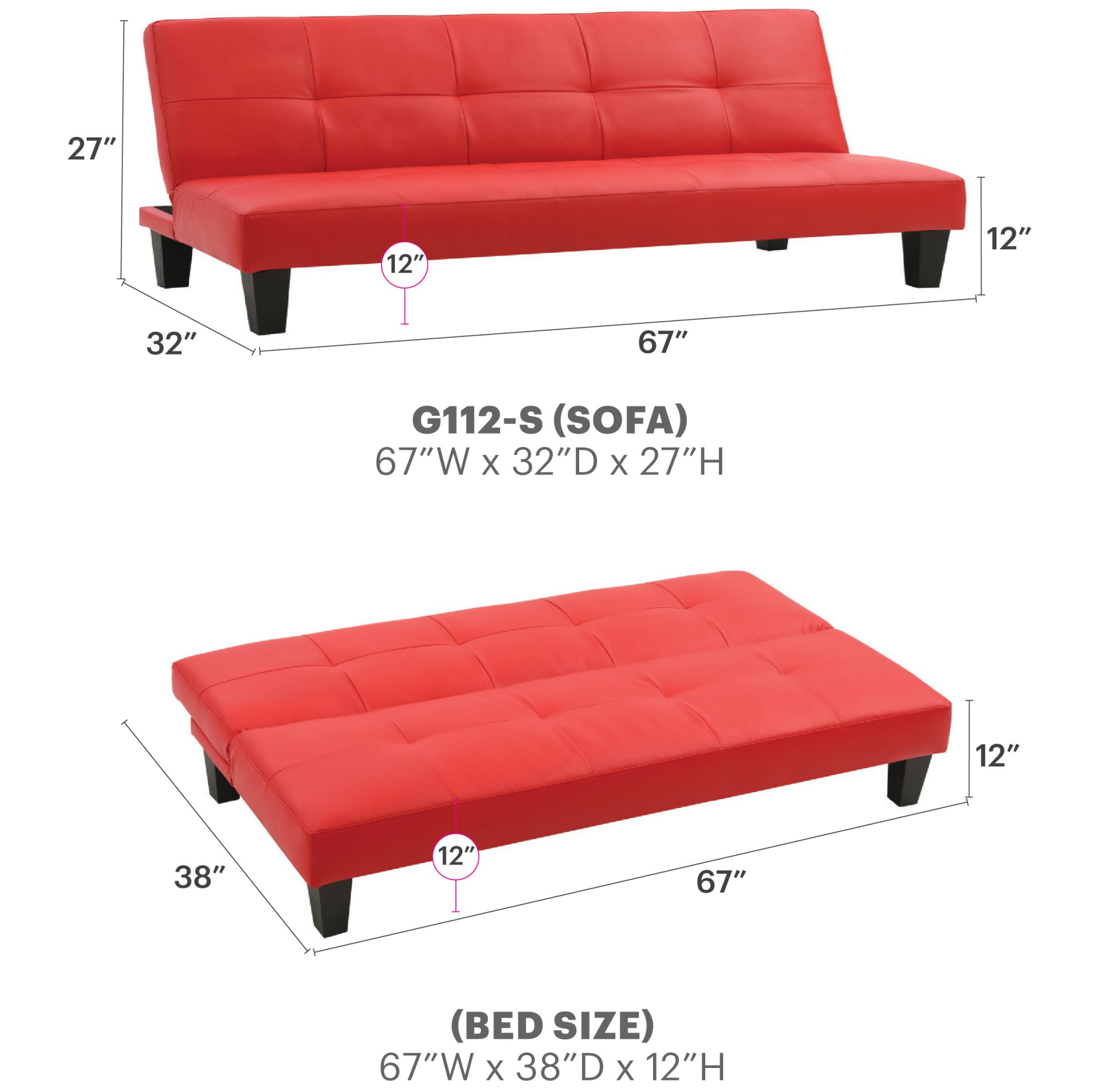 Versatile Contemporary Sofa Bed - Red - Image 6