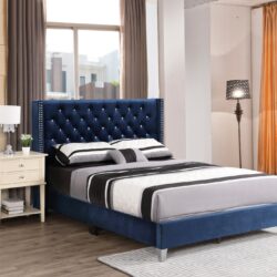 Full Upholstered Bed Transitional - Navy Blue