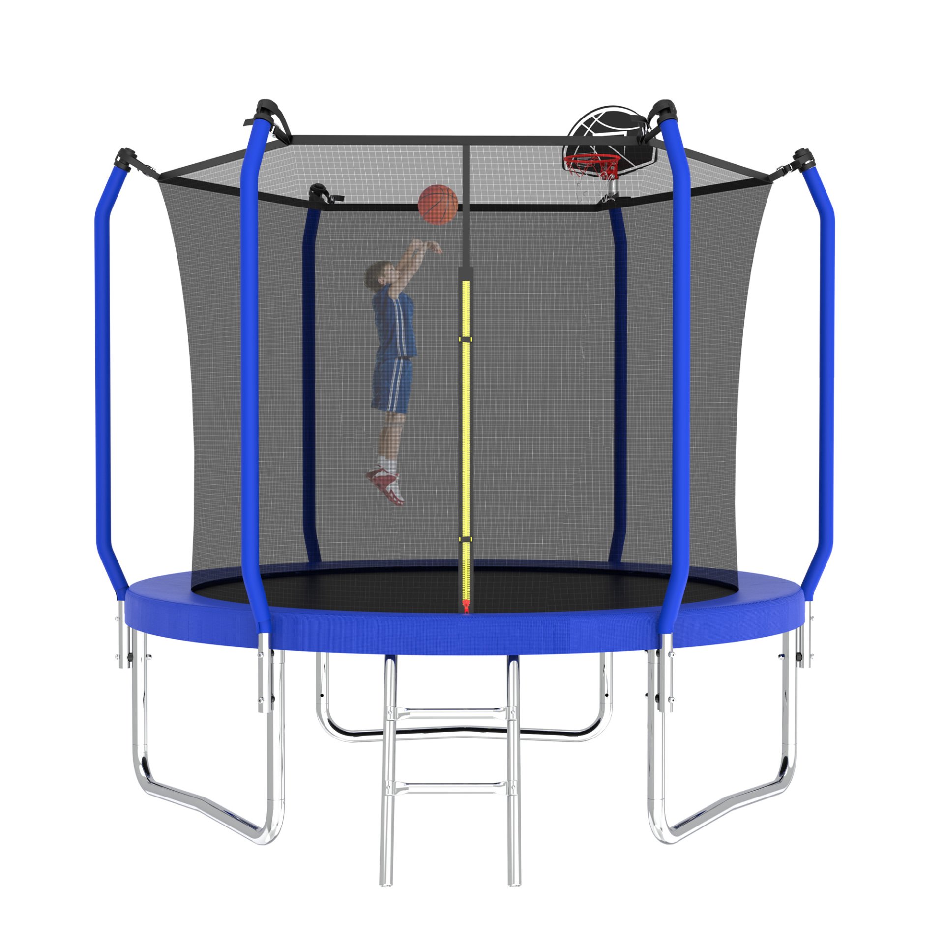 8Ft Trampoline With Basketball Hoop, Astm Approved Reinforced Type Outdoor Trampoline With Enclosure Net - Blue - Image 5