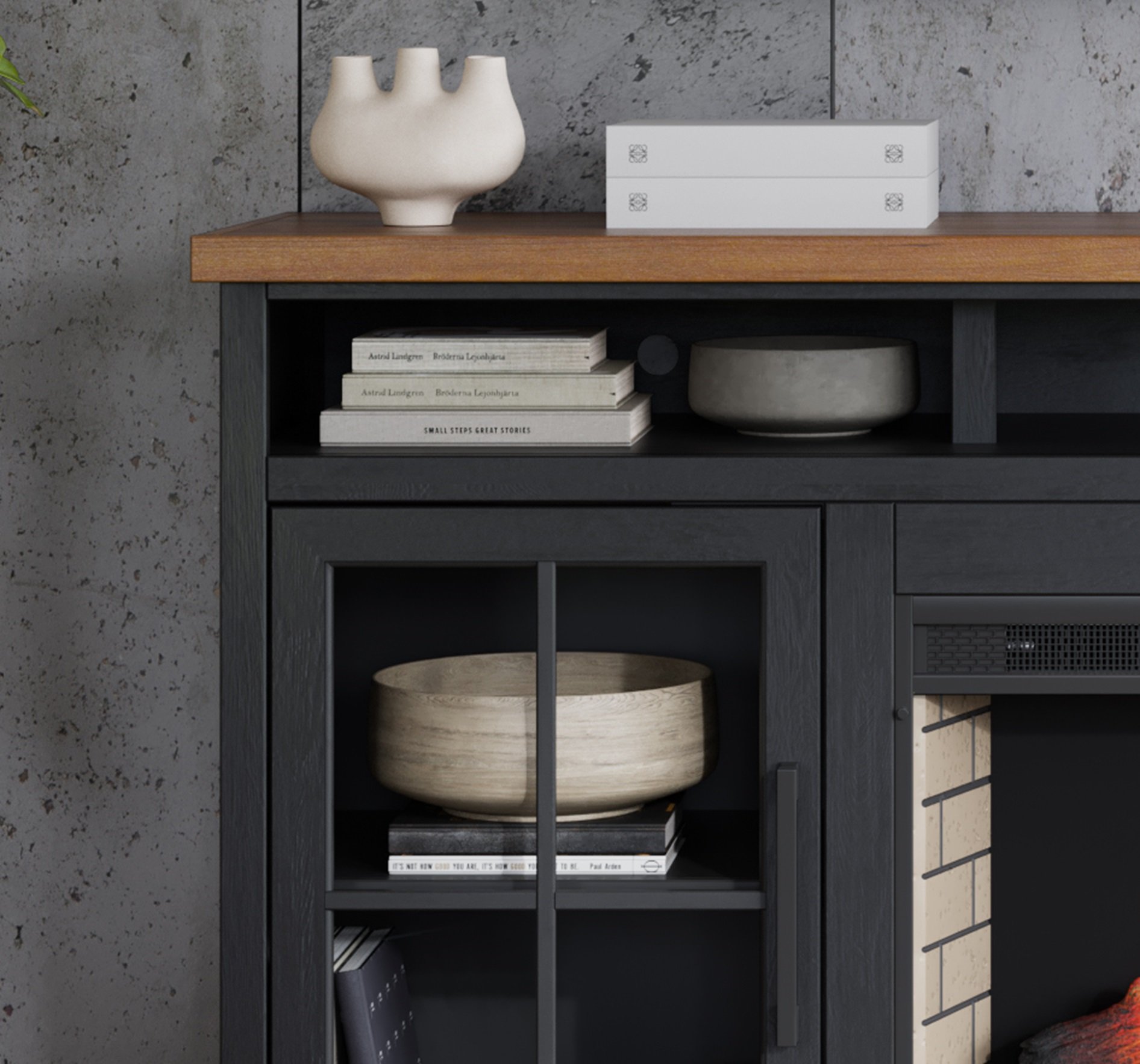 Essex - Fireplace TV Stand Console For TVs Up To 85" - Black, Whiskey - Image 8