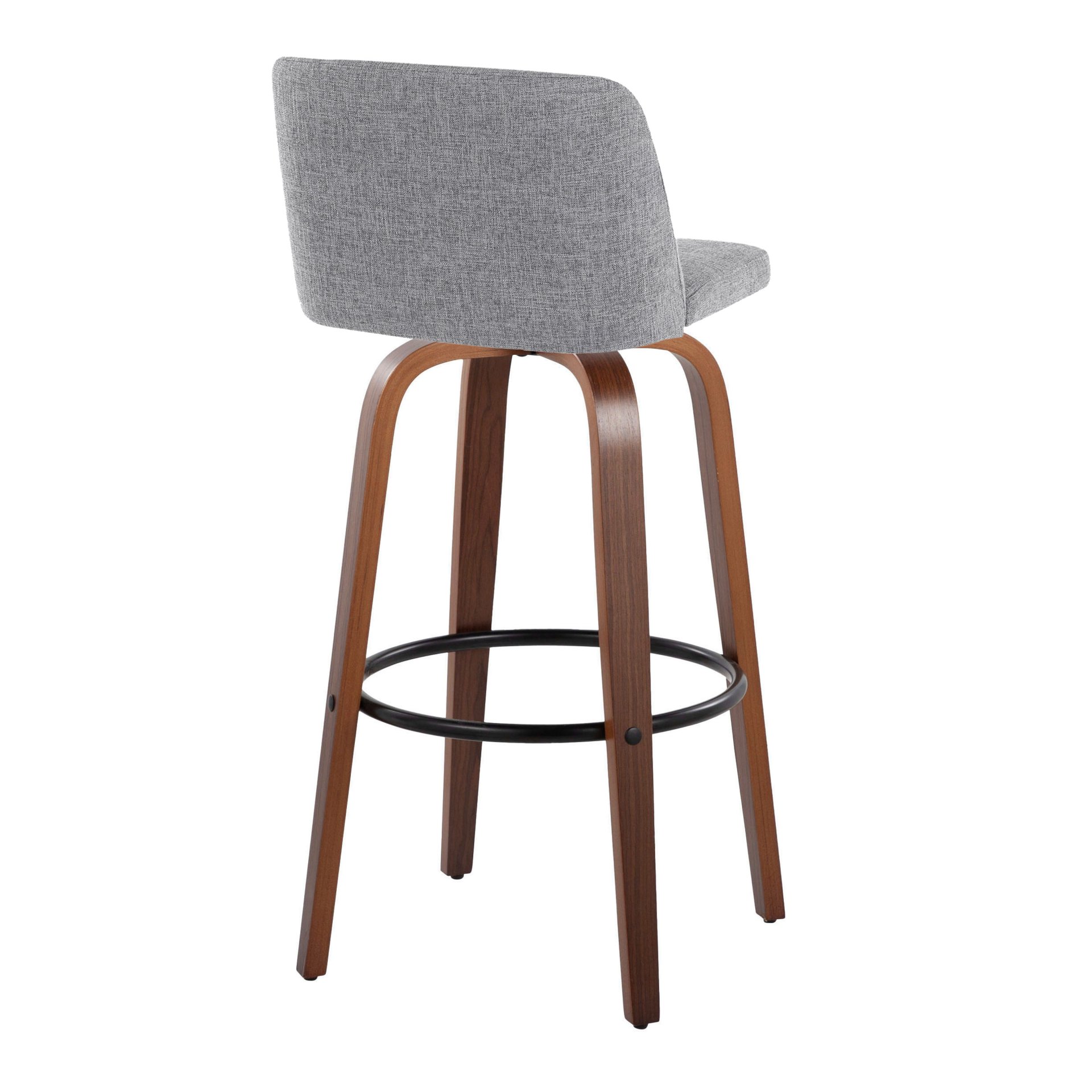 Toriano - Mid-Century Modern Fixed Height Barstool With Swivel And Round Footrest (Set of 2) - Walnut / Gray - Image 4