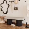 Upholstered Bench With Black Chunky Legs Boucle Contemporary Style Bed-End Bench For Bedroom Living Room - Light Gray - Image 3