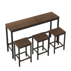 Modern Design Long Dining Table Set With 3 Stools - Dark Brown