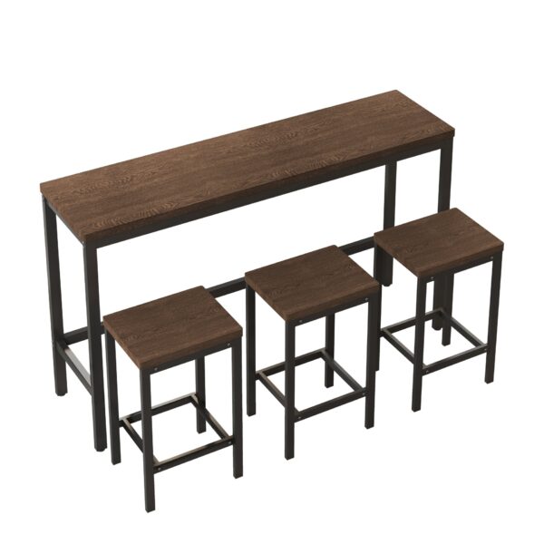 Modern Design Long Dining Table Set With 3 Stools - Dark Brown