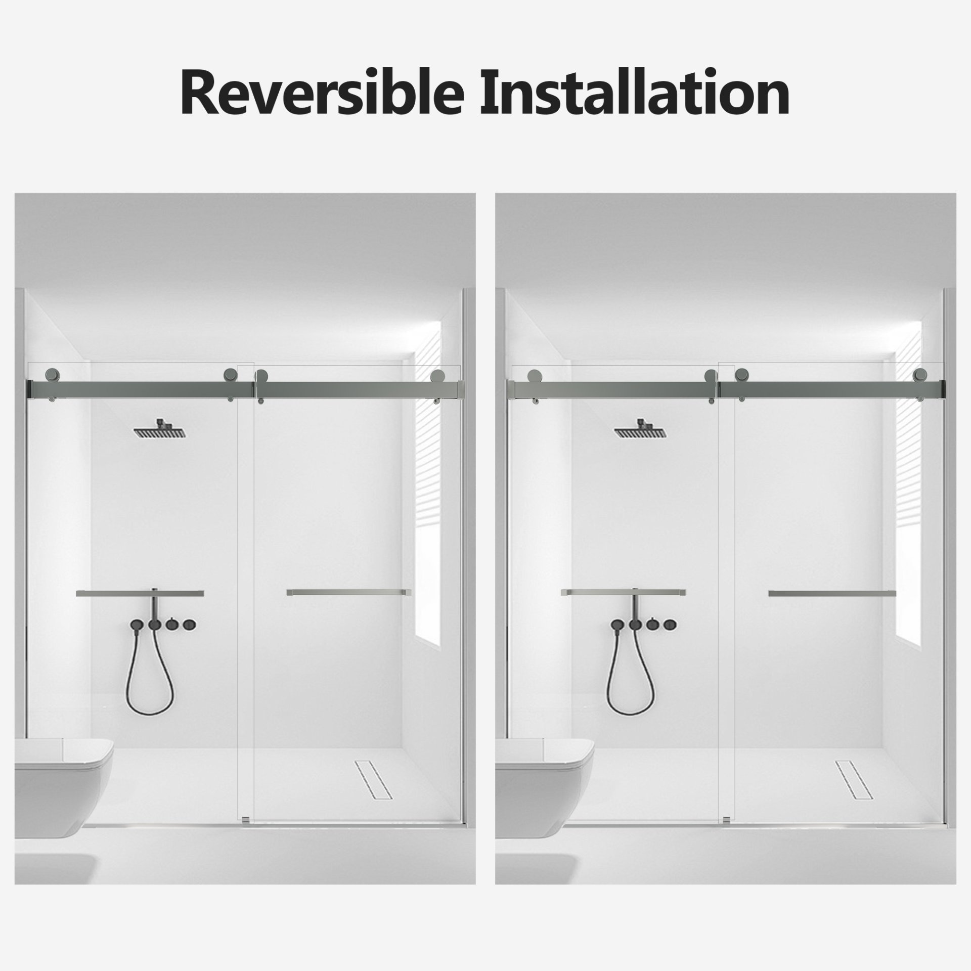 Frameless Double Sliding Soft Close Shower Door, 3 / 8 Inches Tempered Glass - Chrome - Image 9