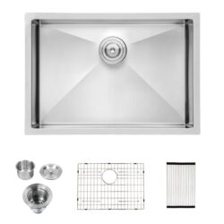 26" Undermount Stainless Steel Kitchen Sink 16 Gauge, 10" Deep Single Bowl - Brushed Nickel