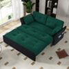 Modern Convertible Sleeper Sofa Bed With Pull Out Queen Design, Side Storage & Thick Cushions Chenille Loveseat For Living Room Or Bedroom 3 In 1 Function - Green - Image 2