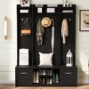 5 In 1 Entryway Bench With Coat Rack, 7 Sturdy Hooks, 2 Spacious Drawers And Adjustable Shelves, Wide Hall Tree With Metal Handles For Hallway - Black - Image 9