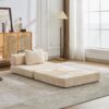 Convertible Floor Sofa Bed With Fixed Shape Frame For Living Room - Beige - Image 4