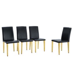 (Set of 4) Backrest Chairs With Gold Metal Legs A Perfect Pairing, Ideal For Minimalist And Modern Home Decor Styles - Black / Gold