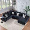 Modern U Shape Sectional Sofa, Velvet Corner Couch With Lots Of Pillows Included, Elegant And Functional Indoor Furniture - Black - Image 19