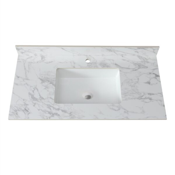 Sintered Stone Bathroom Vanity Top With Rectangular Undermount Ceramic Sink And Backsplash, Single Faucet Hole - Carrara White