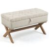 Storage Ottoman, Button-Tufted Ottoman Linen Storage Bench, Ottoman With Storage - Light Beige - Image 7