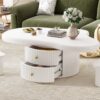 Cloud - Coffee Table (Set of 3), Irregular Shape Coffee Table With 2 Drawers, 2 Small Stools For Living Room - White - Image 4