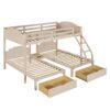Full Over Twin & Twin Triple Bunk Bed With Drawers And Guardrails - Beige - Image 5