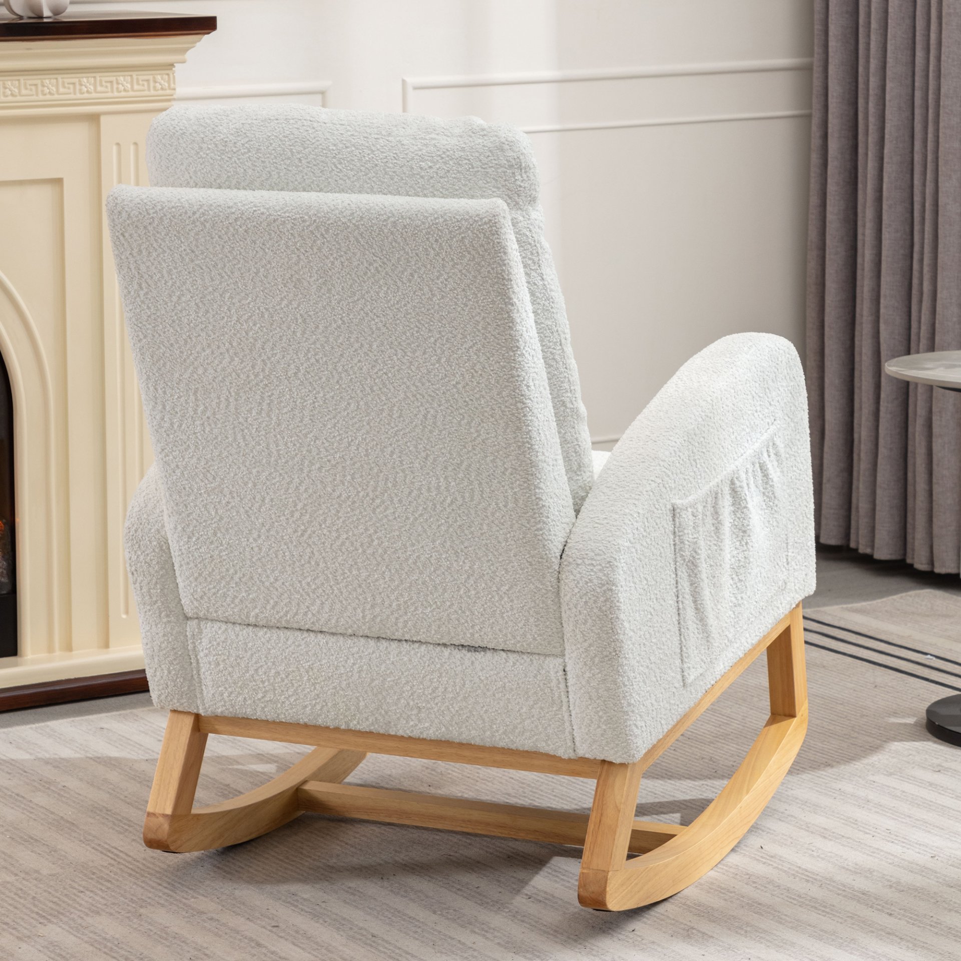 Accent Rocking Chair With Footrest High Back Rubber Wood Rocking Legs Bedroom Living Space - White - Image 4