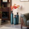 Modern Droplet Shaped Floor Vase Set, Glazed Metal Decorative Vases 3 Piece Home Decor - Aqua Blue - Image 5