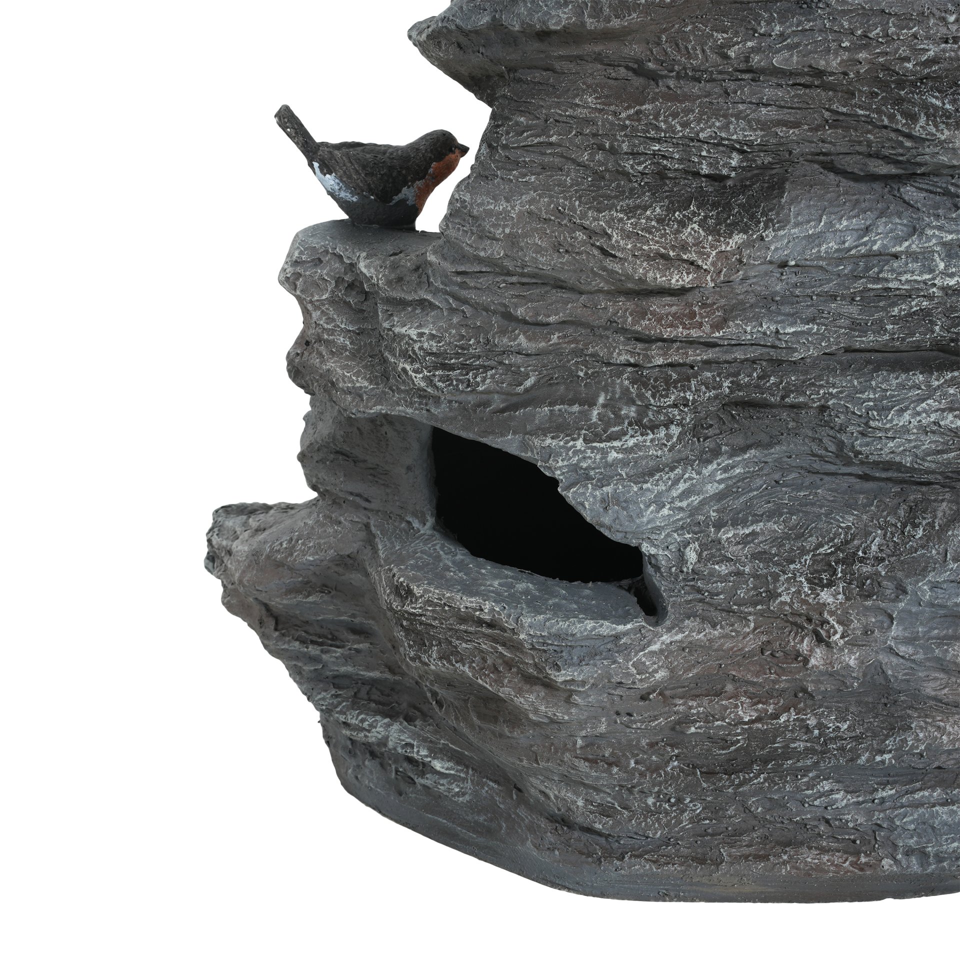 4 Tiered Rock Waterfall Fountain With LED Lights, Outdoor Garden Decor, Weather Resistant - Gray - Image 14