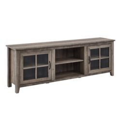 Modern Farmhouse 2 Door Glass Windowpane 70" TV Stand For 80" TVs - Gray Wash