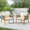Modern Outdoor Woven Lounge Chair Set With Solid Wood Frame And Polyester Cushions - Teak - Image 4