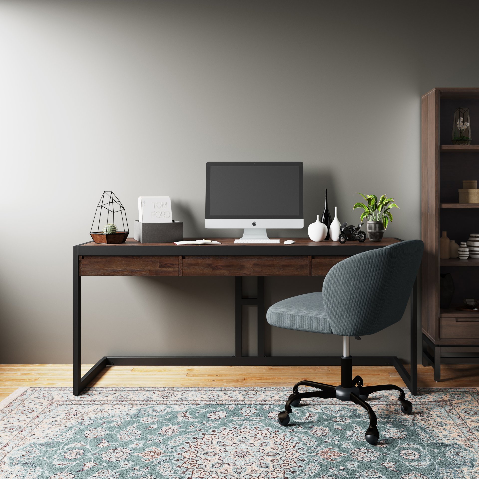 Erina - Large Desk - Distressed Charcoal Brown - Image 8